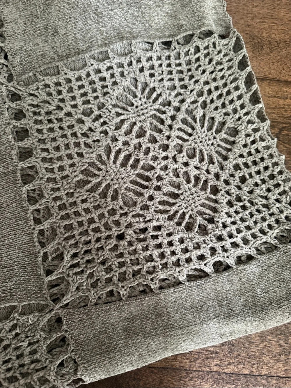 Sage green Crochet & Knit Throw Blanket approximately 66x39